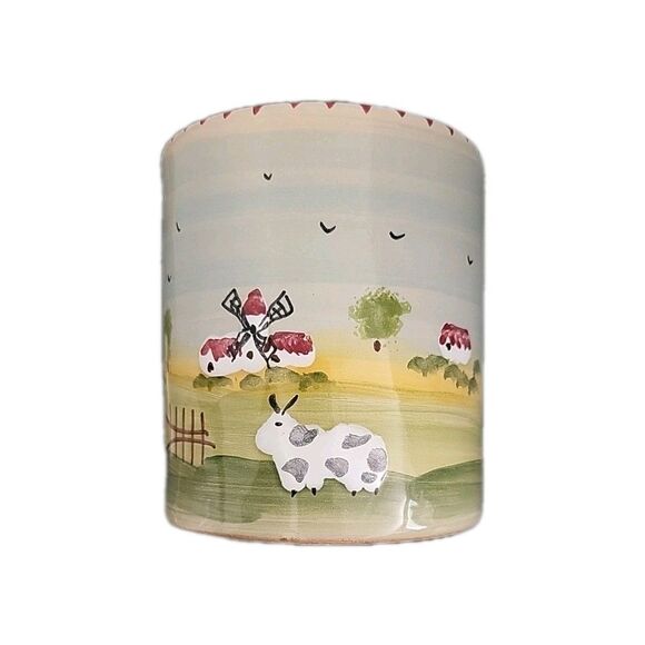 Farmhouse Sheep cow Coffee Mugs Set of 2 Hand Painted Pottery Italy Lamas - Picture 4 of 9